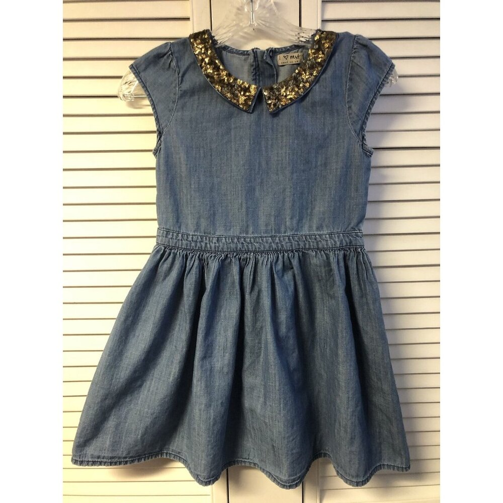 Next Size 10 Denim Chambray Dress Sequined Peter Pan Collar